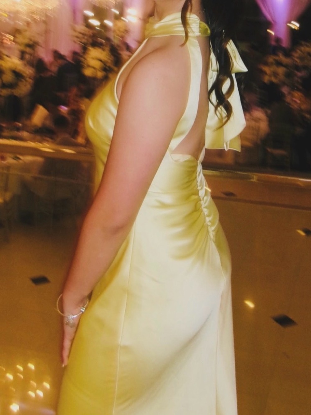 Xscape One-Shoulder Satin Evening Dress in Pale Yellow - Picture 2 of 6